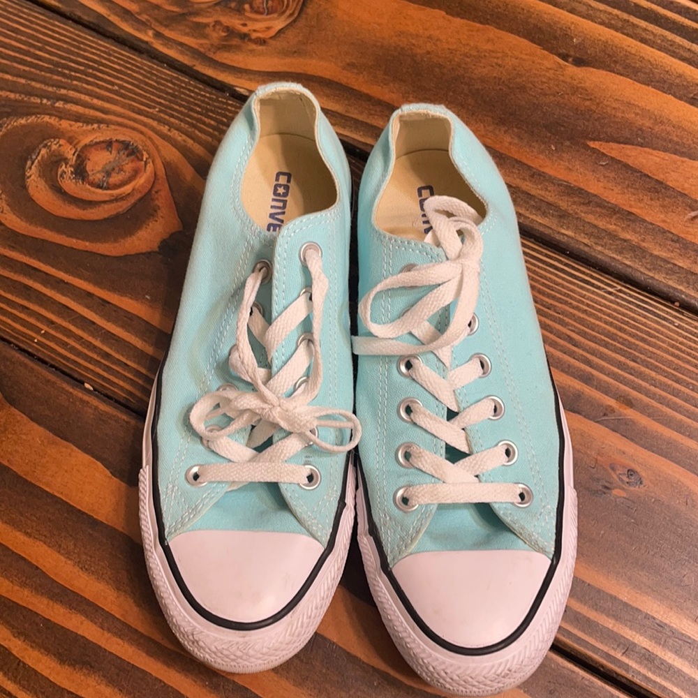Women’s Converse size 8. Tiffany Blue! Worn once and my feet grew!